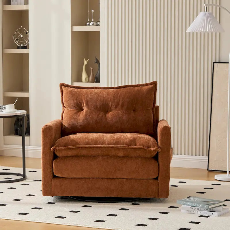 Poltrona girevole a 360 gradi in stile Mid-Century Modern GALDWIN con rivestimento in ciniglia per soggiorno