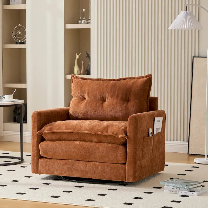 Poltrona girevole a 360 gradi in stile Mid-Century Modern GALDWIN con rivestimento in ciniglia per soggiorno