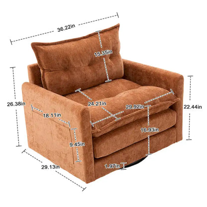 Poltrona girevole a 360 gradi in stile Mid-Century Modern GALDWIN con rivestimento in ciniglia per soggiorno