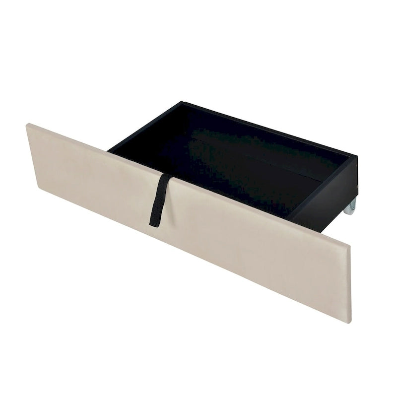 Letto matrimoniale in velluto con 2 cassetti e letto estraibile singolo XL