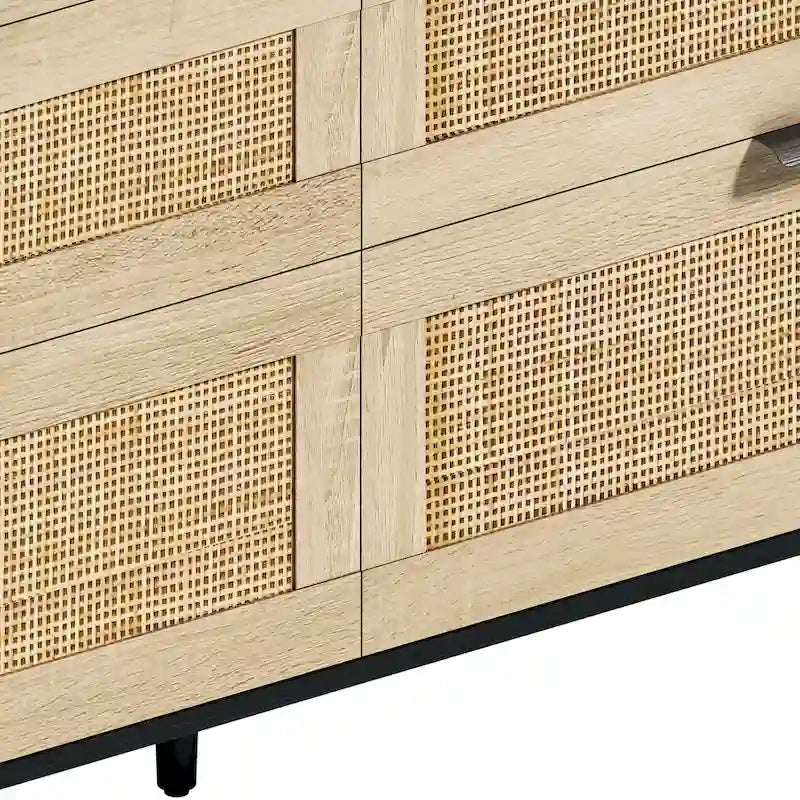 Cassettiera doppia in rattan a 6 cassetti con maniglia in metallo, mobiletto porta abiti per camera da letto