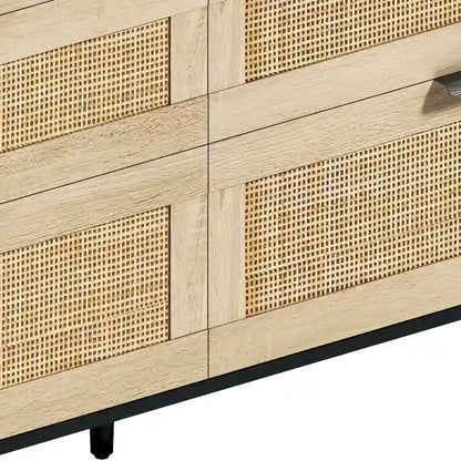 Cassettiera doppia in rattan a 6 cassetti con maniglia in metallo, mobiletto porta abiti per camera da letto