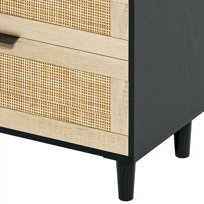 Cassettiera doppia in rattan a 6 cassetti con maniglia in metallo, mobiletto porta abiti per camera da letto