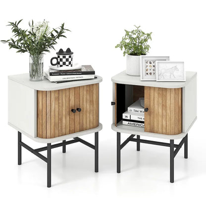 Gymax Set of 2 Nightstand Compact Modern End Side Table w/ Sliding
