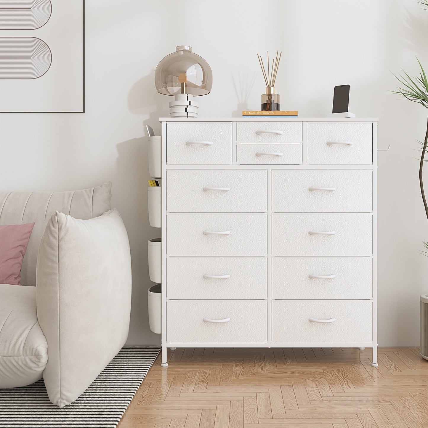 Cassettiera alta in tessuto con 12 cassetti per camera da letto