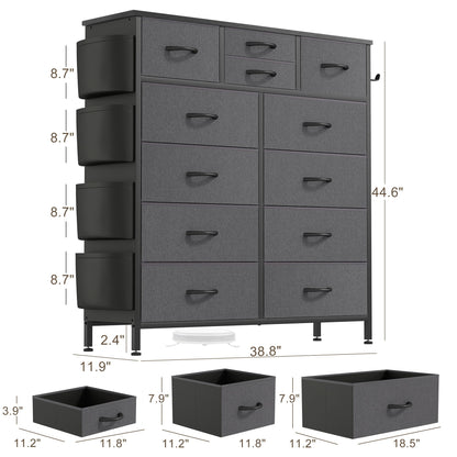 Cassettiera alta in tessuto con 12 cassetti per camera da letto