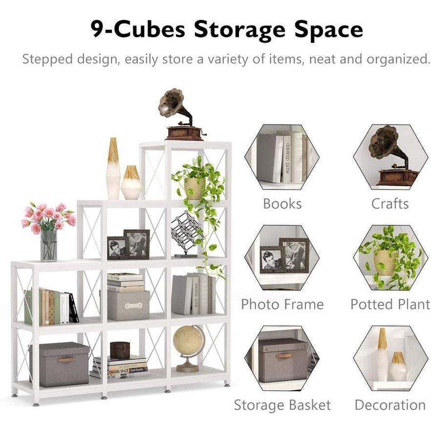 Libreria a scala con 12 ripiani, libreria angolare industriale