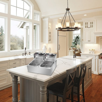 Friggitrice elettrica a doppio cilindro in acciaio inossidabile da 12,7 QT/12 L