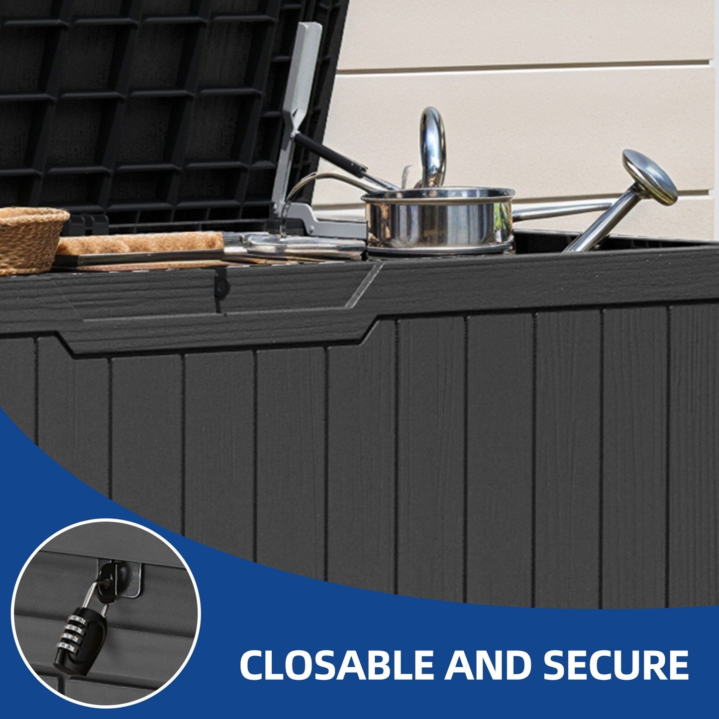 Grande contenitore per ponte in resina resistente all'acqua con serratura da 120-260 galloni