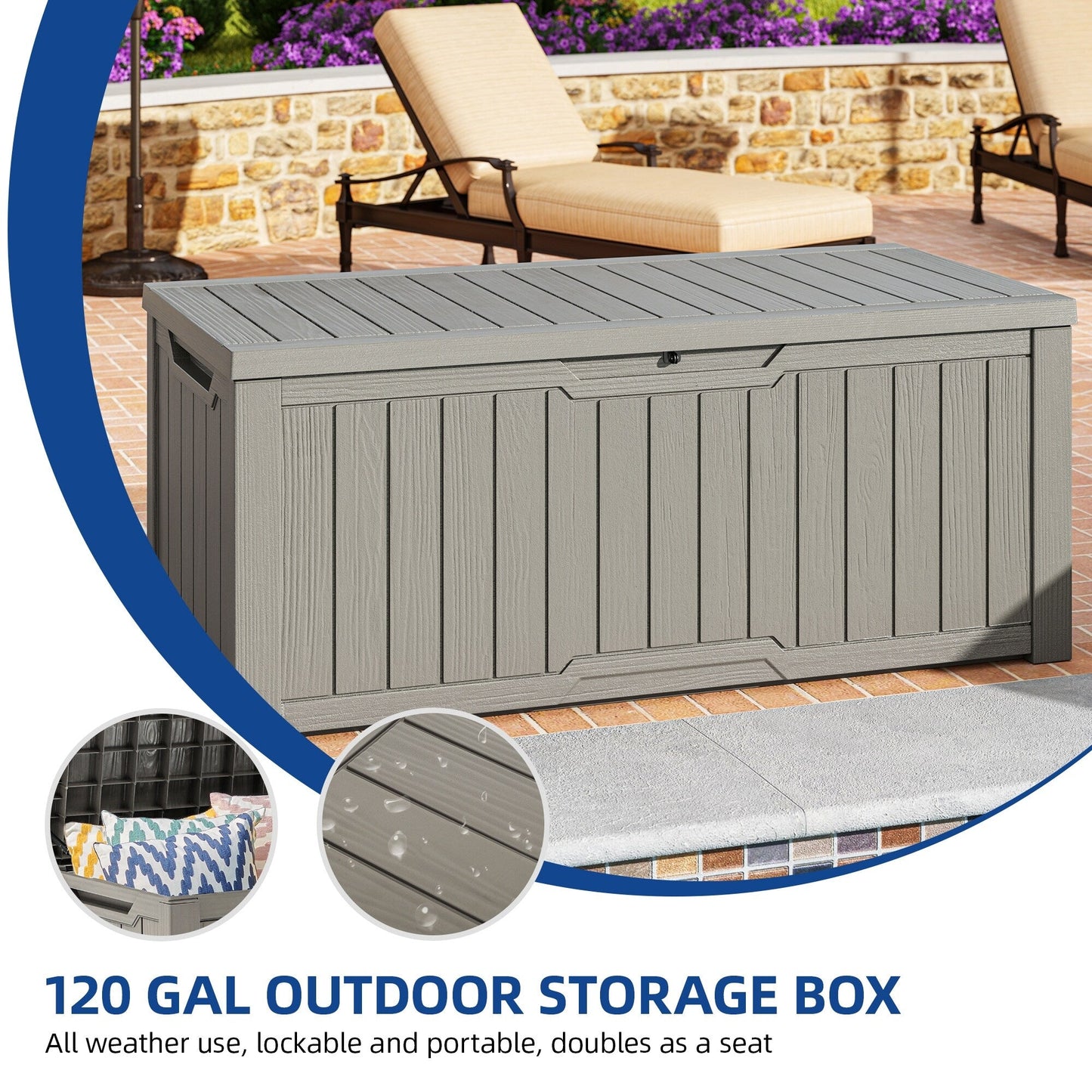 Grande contenitore per ponte in resina resistente all'acqua con serratura da 120-260 galloni