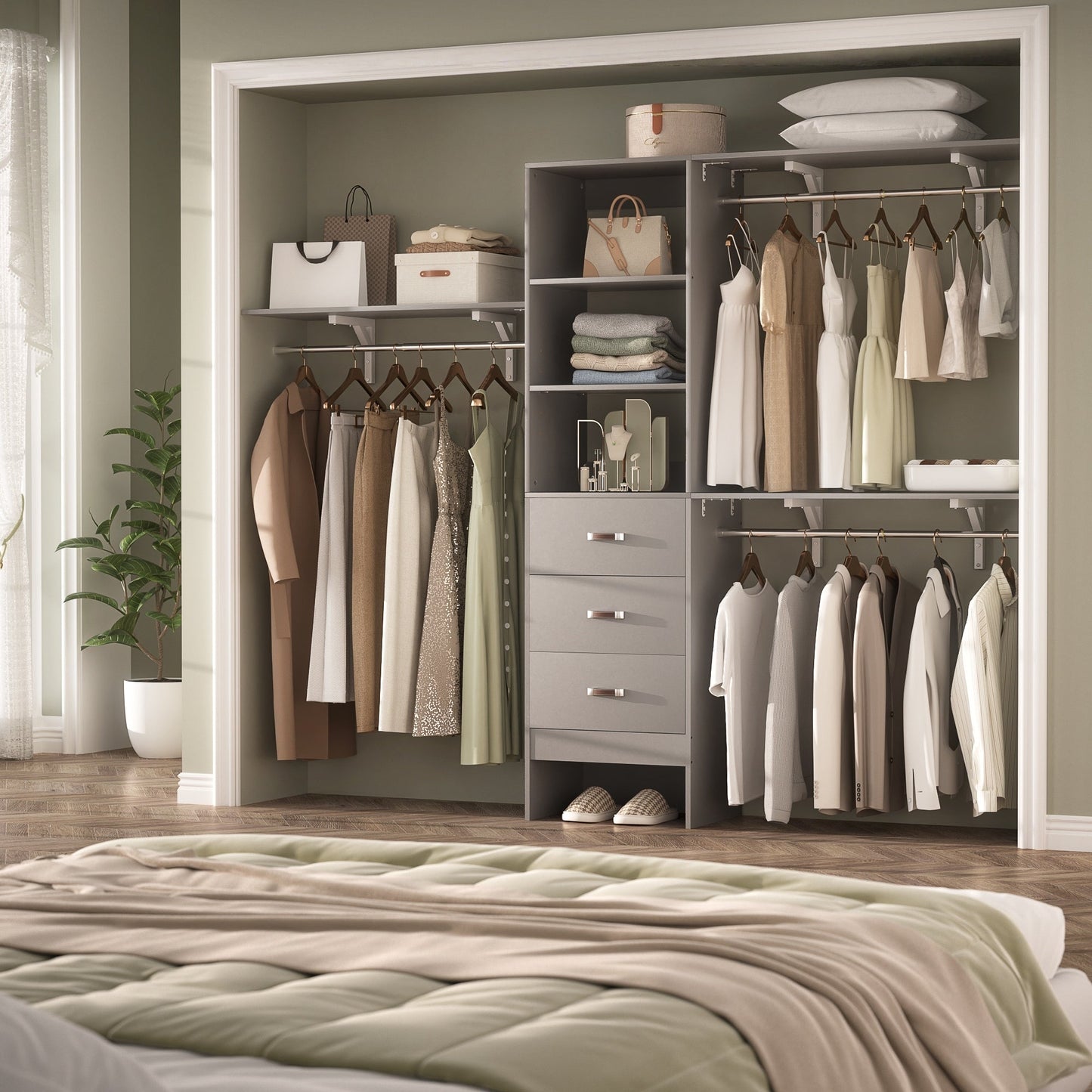 Rackcog 120'' Organizer per armadio regolabile con cassetti, sistema per armadio con ripiani fai da te per armadi a muro e cabine armadio