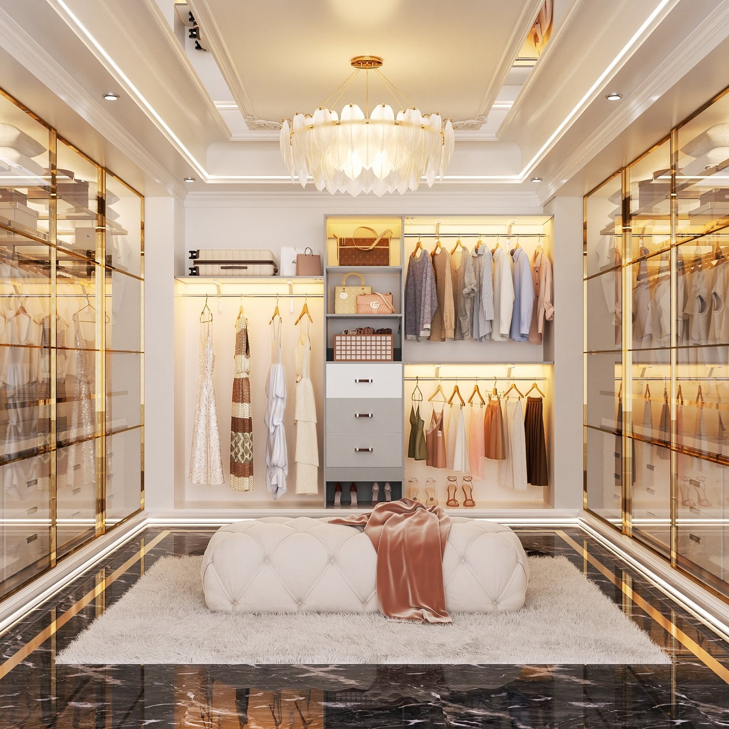 Rackcog 120'' Organizer per armadio regolabile con cassetti, sistema per armadio con ripiani fai da te per armadi a muro e cabine armadio