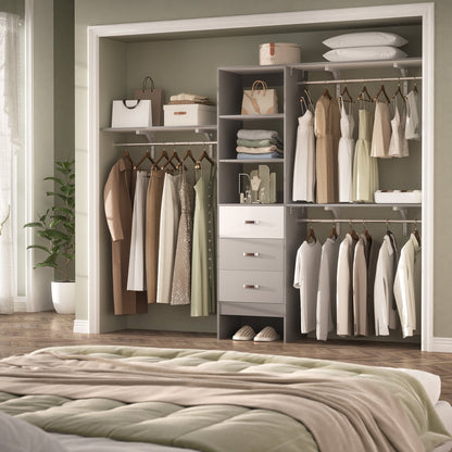 Rackcog 120'' Organizer per armadio regolabile con cassetti, sistema per armadio con ripiani fai da te per armadi a muro e cabine armadio