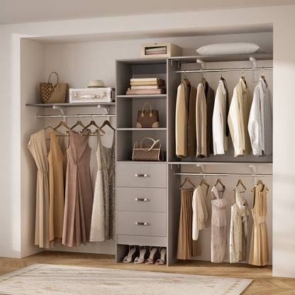 Rackcog 120'' Organizer per armadio regolabile con cassetti, sistema per armadio con ripiani fai da te per armadi a muro e cabine armadio