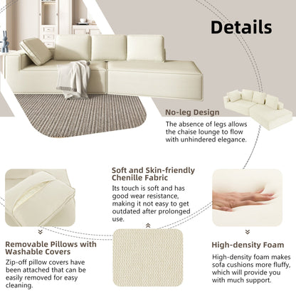 125 Elegante divano letto moderno per interni con chaise longue, dalle linee pulite, per soggiorno, beige