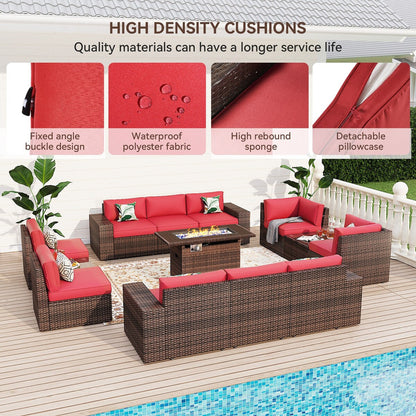 Set di mobili da giardino da 13 pezzi con tavolo da fuoco da 44 pollici