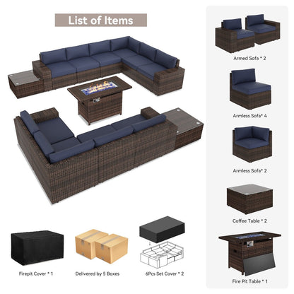 Set di mobili da giardino da 13 pezzi con tavolo da fuoco da 44 pollici