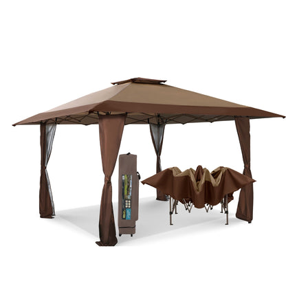 Gazebo da giardino rinforzato con baldacchino pop-up da esterno 13' x 13' con elegante tenda angolare - 13x13 piedi