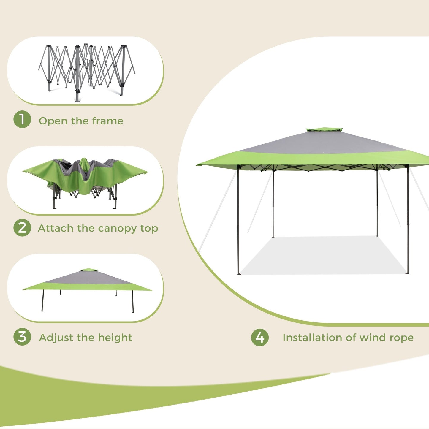 Gazebo da giardino rinforzato con baldacchino pop-up da esterno 13' x 13' con elegante tenda angolare - 13x13 piedi