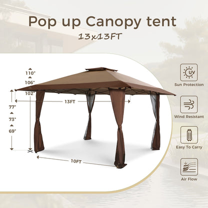 Gazebo da giardino rinforzato con baldacchino pop-up da esterno 13' x 13' con elegante tenda angolare - 13x13 piedi