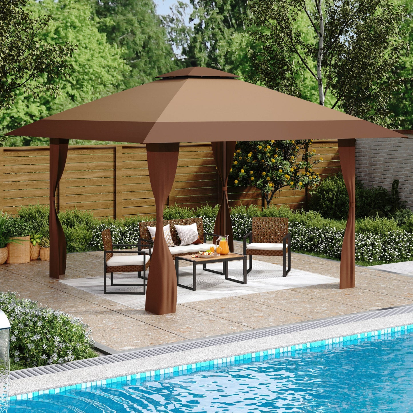Gazebo da giardino rinforzato con baldacchino pop-up da esterno 13' x 13' con elegante tenda angolare - 13x13 piedi