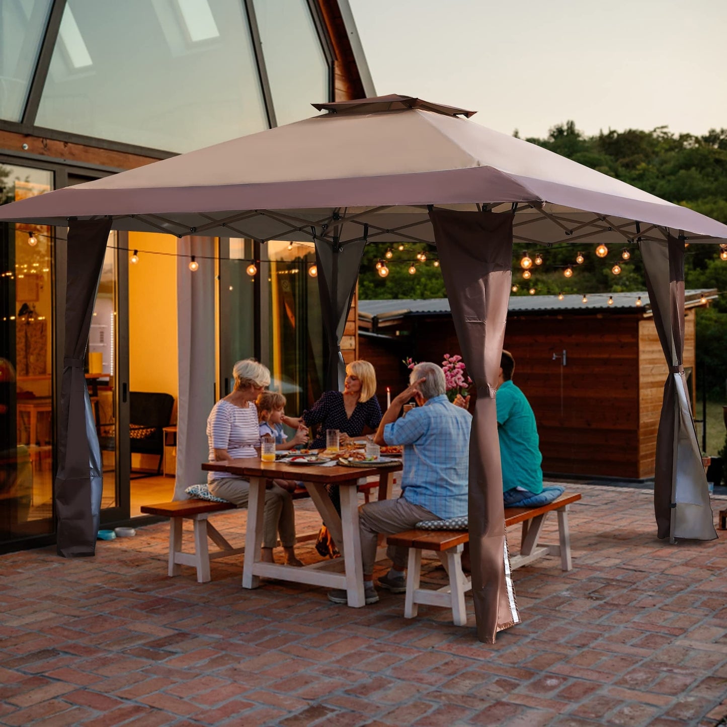 Gazebo da giardino rinforzato con baldacchino pop-up da esterno 13' x 13' con elegante tenda angolare - 13x13 piedi