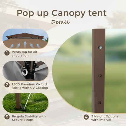 Gazebo da giardino rinforzato con baldacchino pop-up da esterno 13' x 13' con elegante tenda angolare - 13x13 piedi