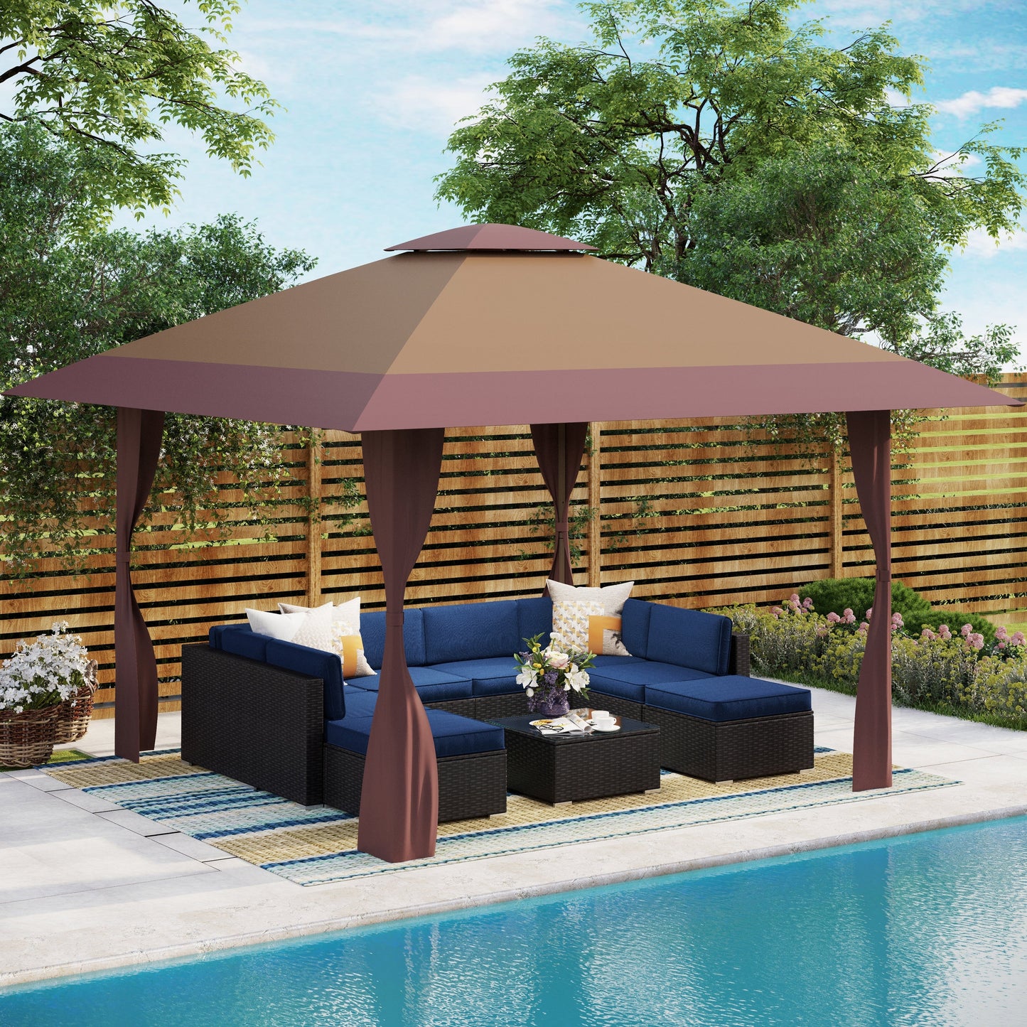 Gazebo da giardino rinforzato con baldacchino pop-up da esterno 13' x 13' con elegante tenda angolare - 13x13 piedi