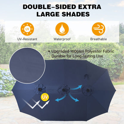 Ombrellone da esterno rettangolare da 15 piedi con manovella, doppio lato, con illuminazione a LED solare e base inclusa