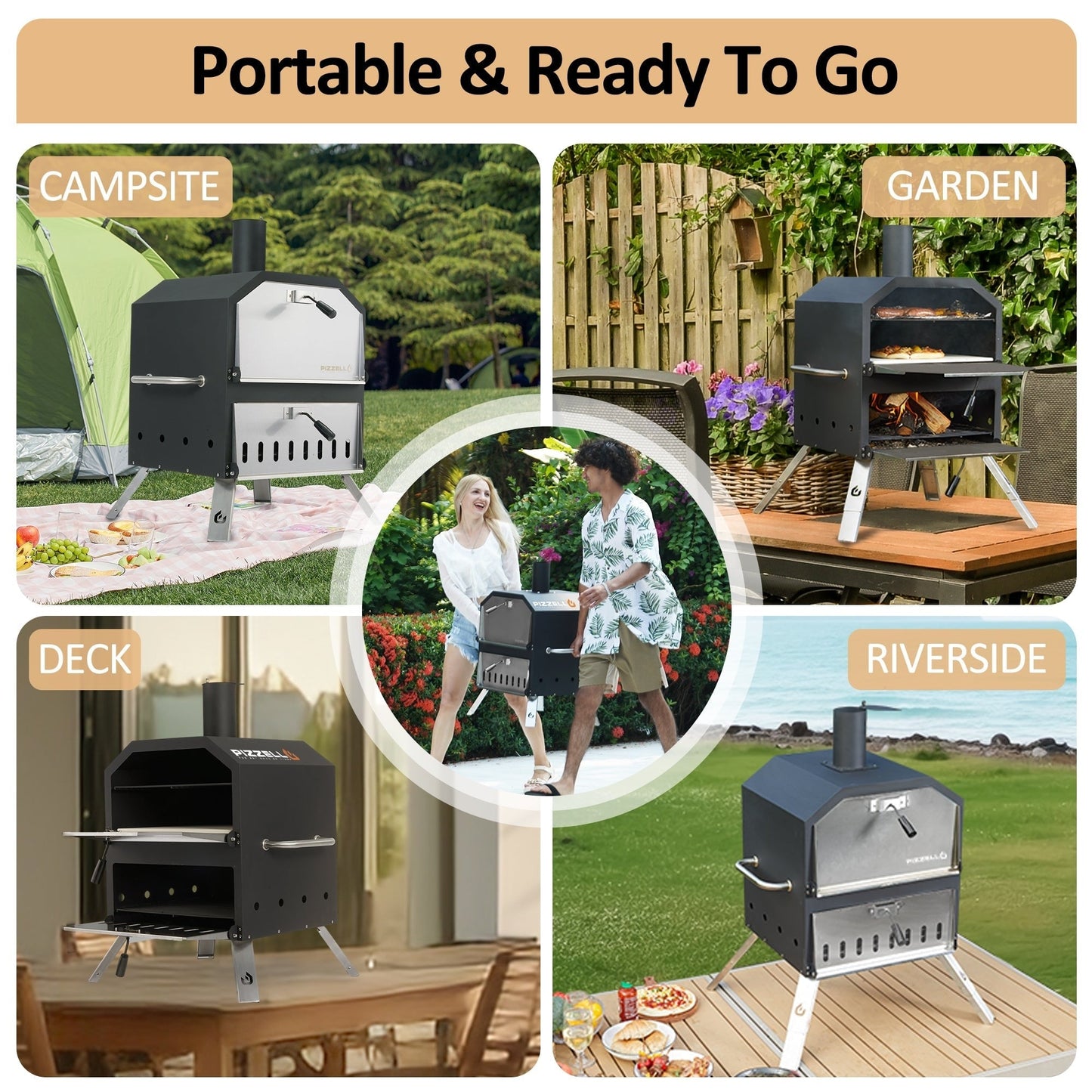 Forno per pizza da esterno a 2 strati, macchina per pizza a legna, griglia per pizza da esterno per campeggio - 16 pollici