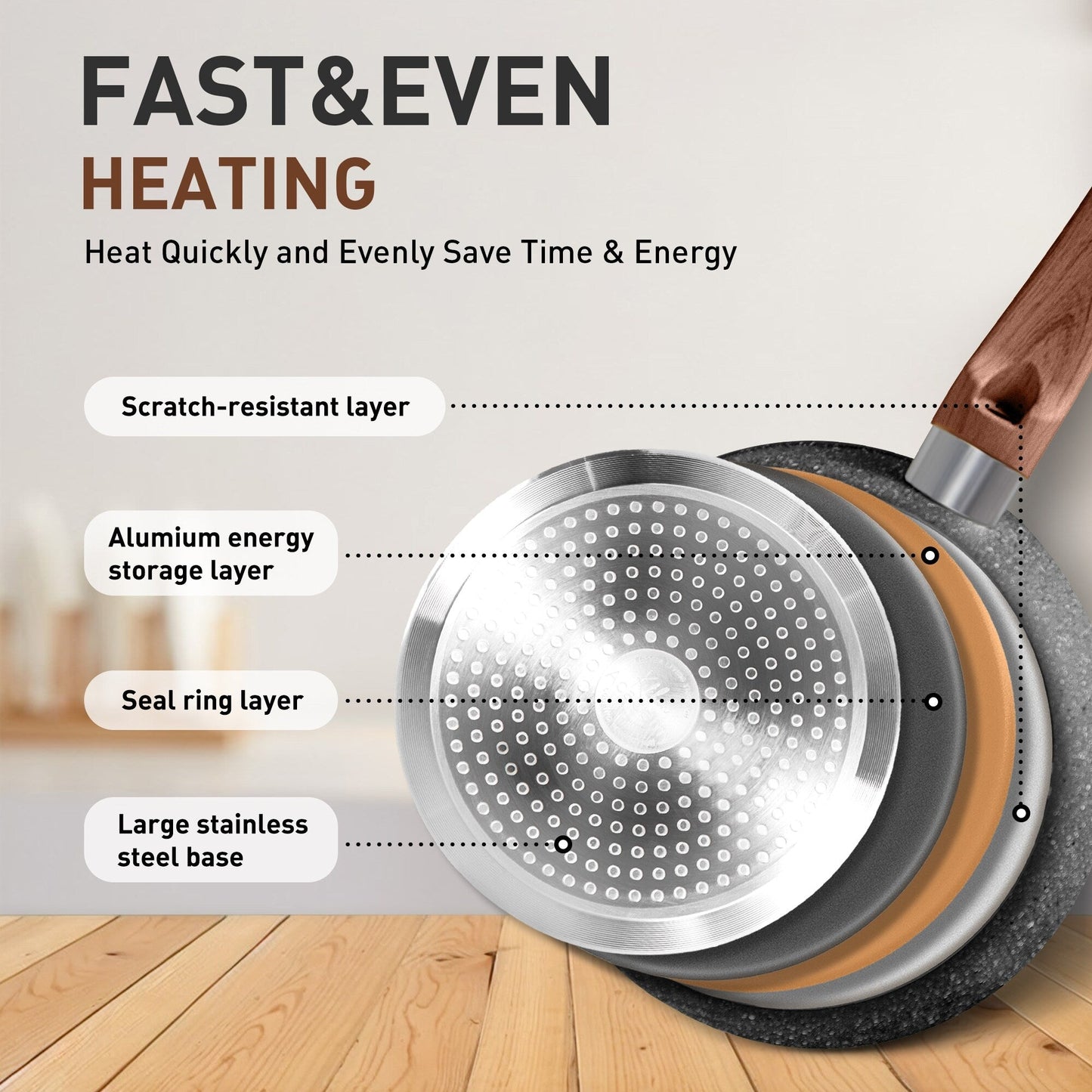 Set di pentole e padelle antiaderenti in granito da 17 pezzi