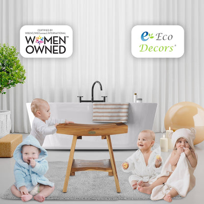 EcoDecors, Serenity, Panca da doccia in teak, Sgabello da doccia in teak, Panca angolare da doccia in teak, 18 pollici, con ripiano