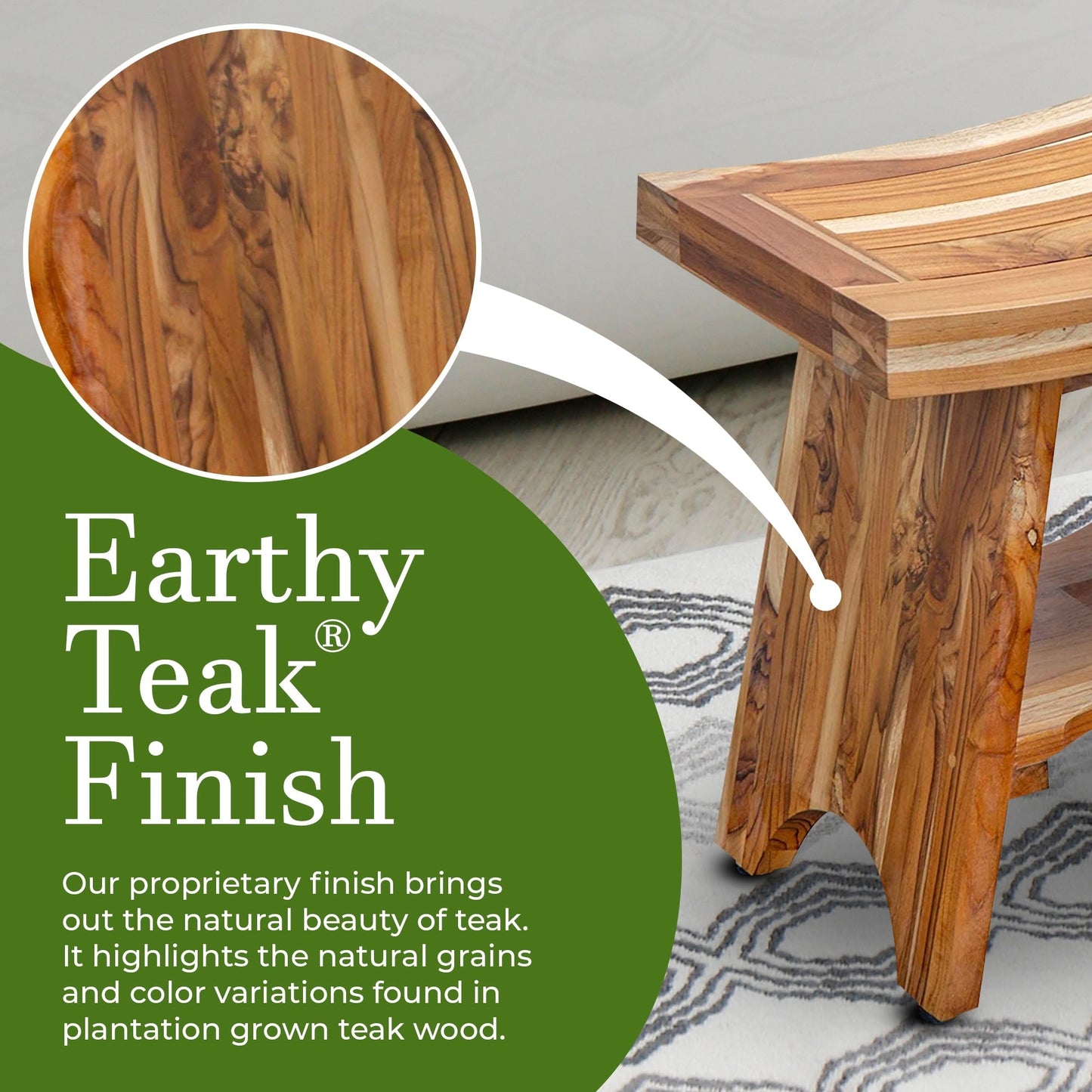 EcoDecors, Serenity, Panca da doccia in teak, Sgabello da doccia in teak, Panca angolare da doccia in teak, 18 pollici, con ripiano