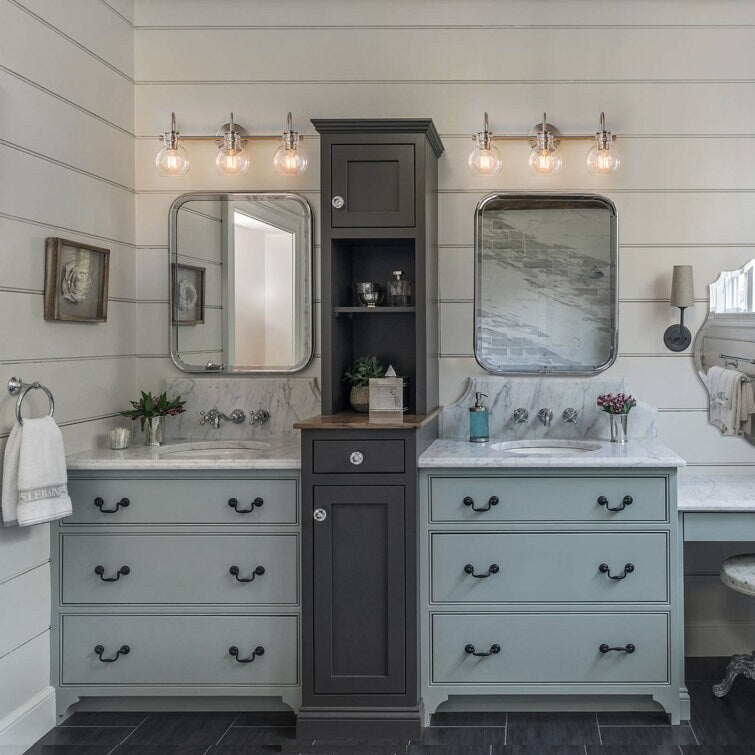 Applique da parete per mobiletto da bagno a 2/3 luci con paralume in vetro