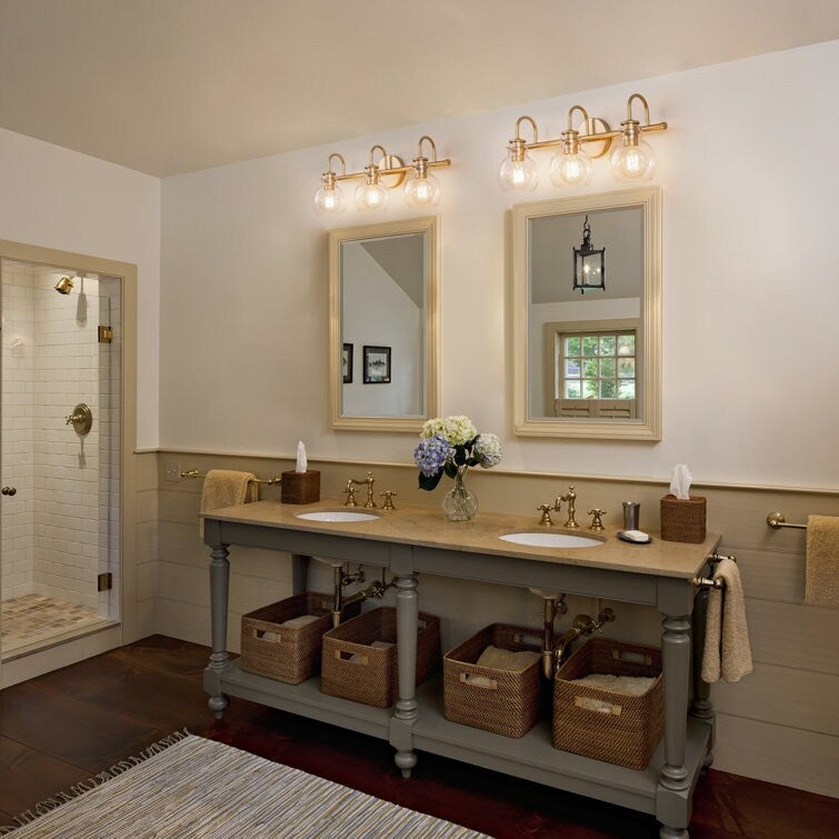 Applique da parete per mobiletto da bagno a 2/3 luci con paralume in vetro