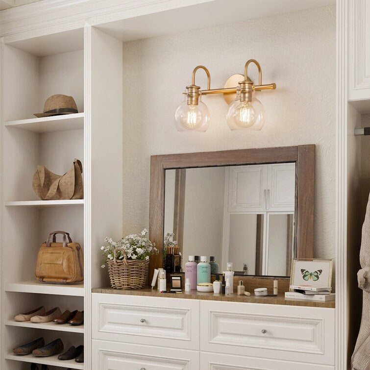 Applique da parete per mobiletto da bagno a 2/3 luci con paralume in vetro