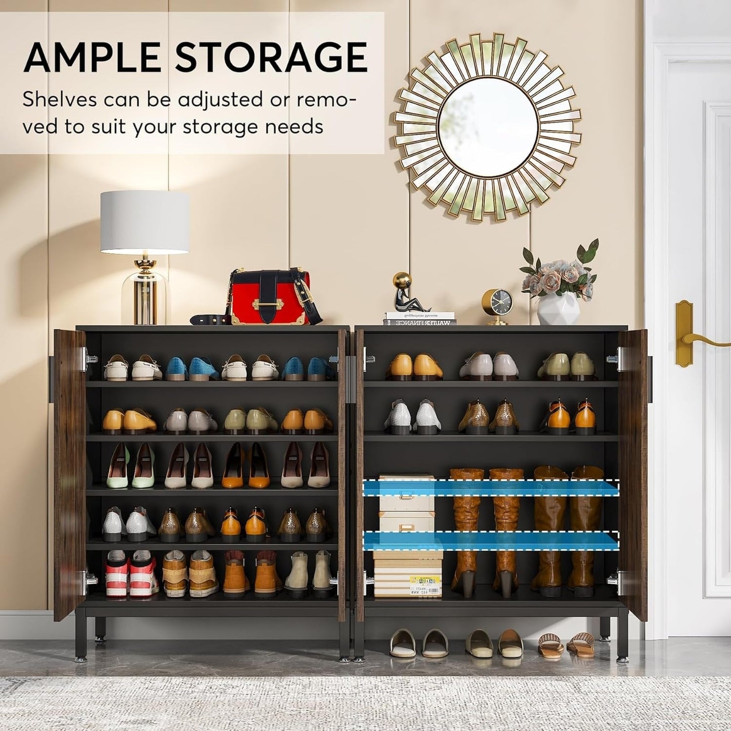 Scarpiera da 20 paia, scarpiera moderna da 37,4 pollici con ante, bianca e oro