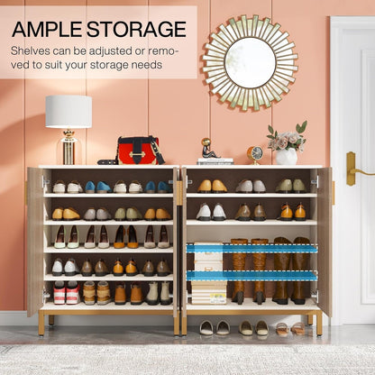 Scarpiera da 20 paia, scarpiera moderna da 37,4 pollici con ante, bianca e oro