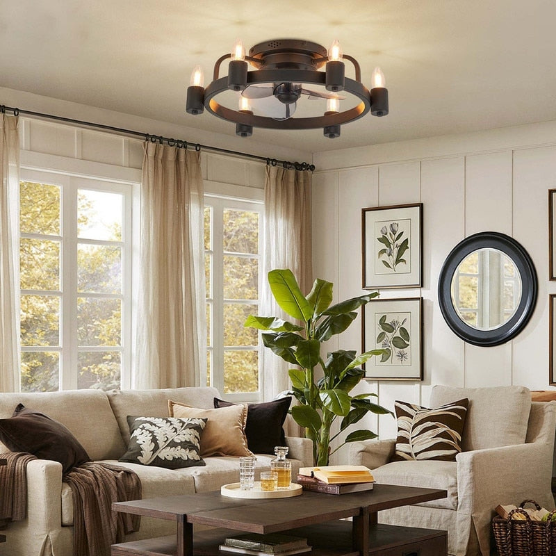 Ventilatore da soffitto moderno da 20 pollici, con luce a LED a basso profilo, montaggio a filo, con telecomando, per soggiorno