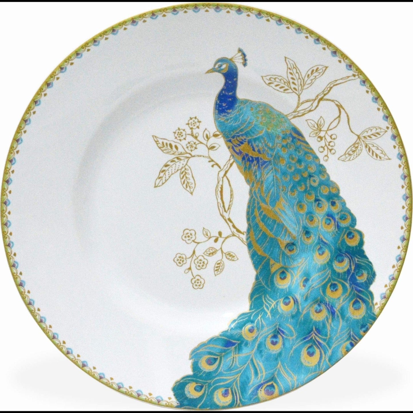 222 Fifth Peacock Garden Set di stoviglie in porcellana da 16 pezzi con piatti rotondi, ciotole e tazze, bianco