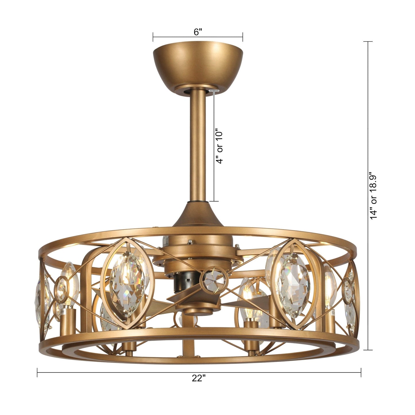 22 Lampadari moderni con ventilatore da soffitto in gabbia di cristallo e telecomando