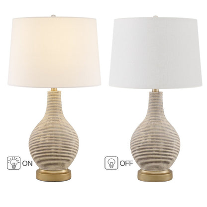Lampada da tavolo in stile fattoria beige/oro lavato da 24,5 pollici con paralume in lino bianco (set di 2) - 24,5 H