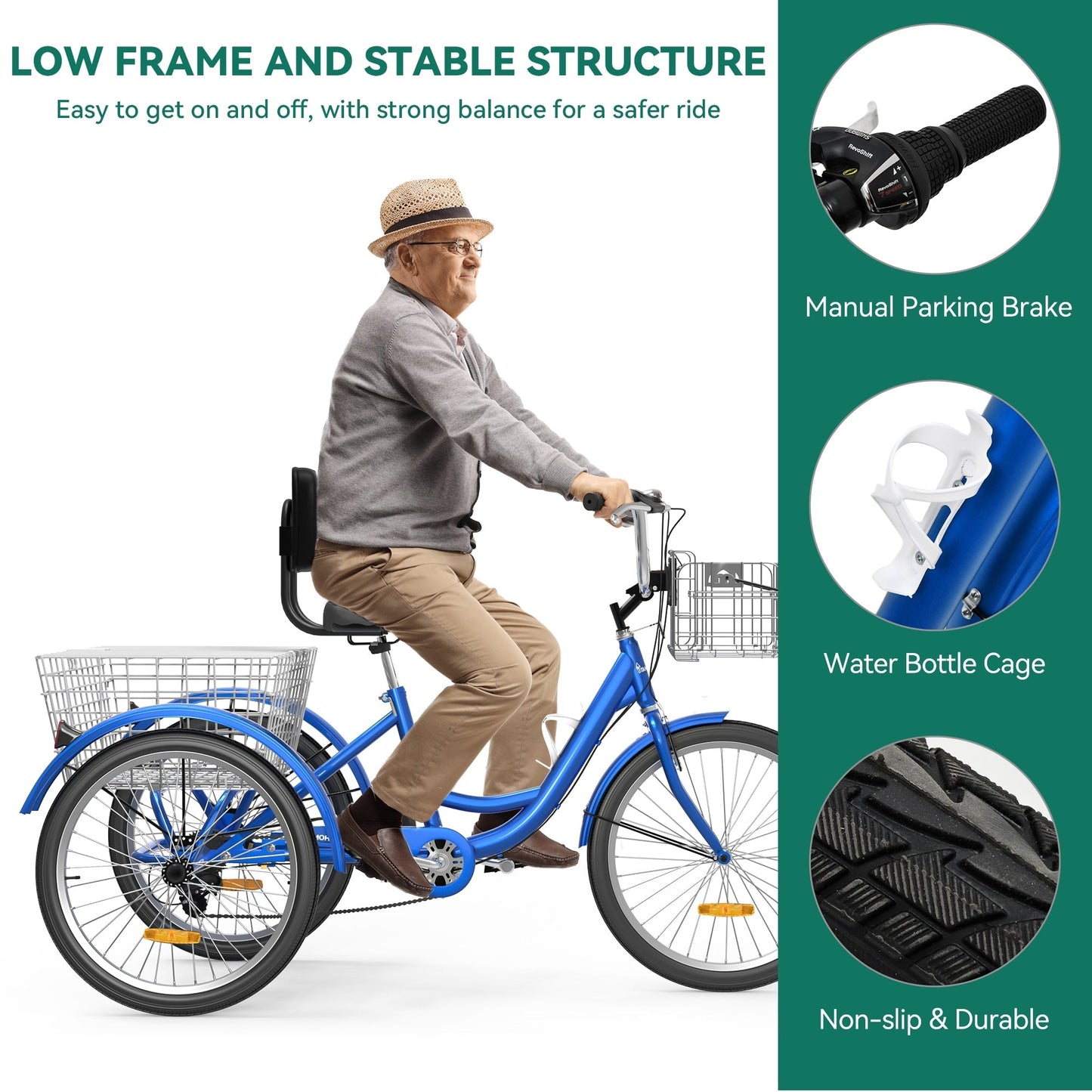 26 Tricicli per adulti a 3 ruote, bici a 7 velocità