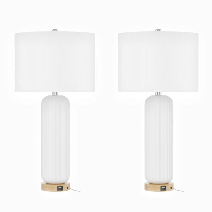 Set di 2 lampade da tavolo bianche in ceramica con USB (set da 2)