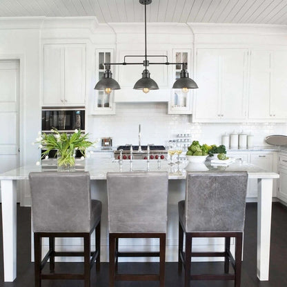 Lampada a sospensione a cupola industriale a 3 luci, in metallo, lineare, per isola da cucina, finitura in bronzo oliato