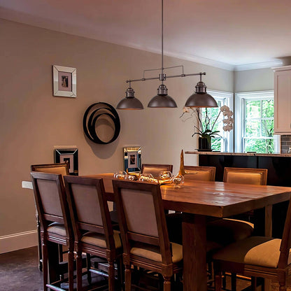 Lampada a sospensione a cupola industriale a 3 luci, in metallo, lineare, per isola da cucina, finitura in bronzo oliato