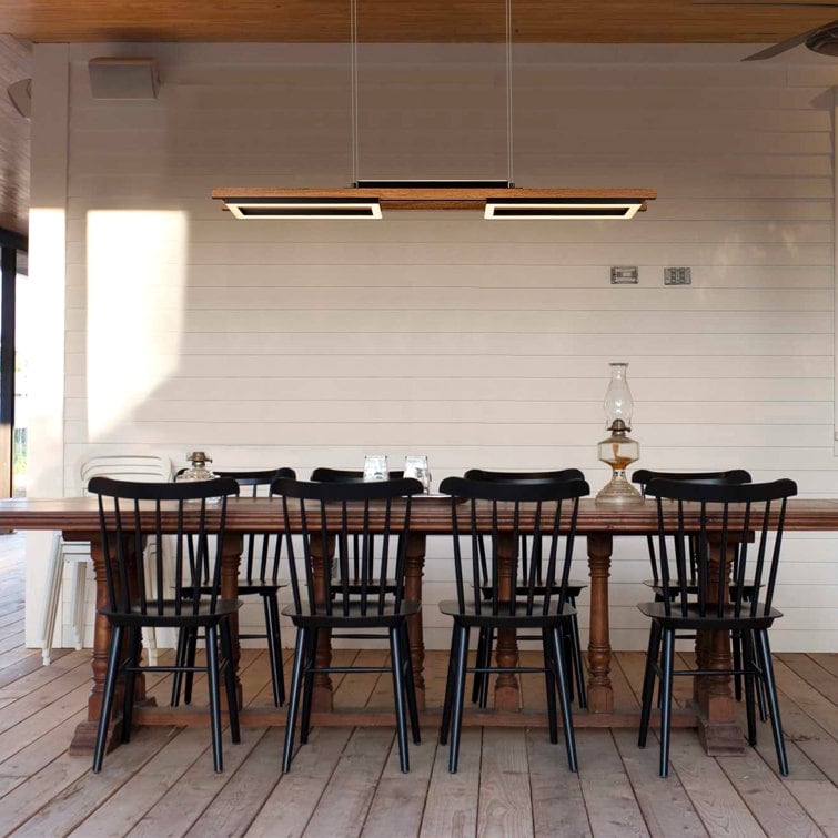 Lampadario lineare in legno a LED integrato da 3/5 luci per isola da cucina