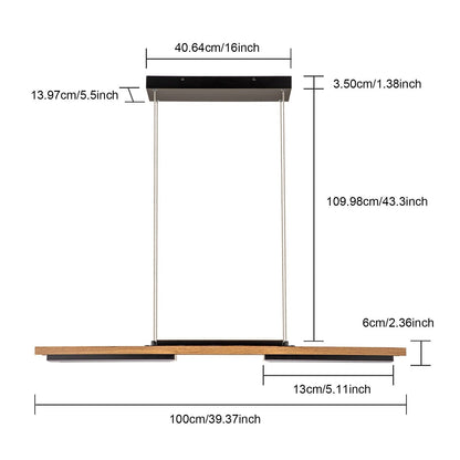 Lampadario lineare in legno a LED integrato da 3/5 luci per isola da cucina
