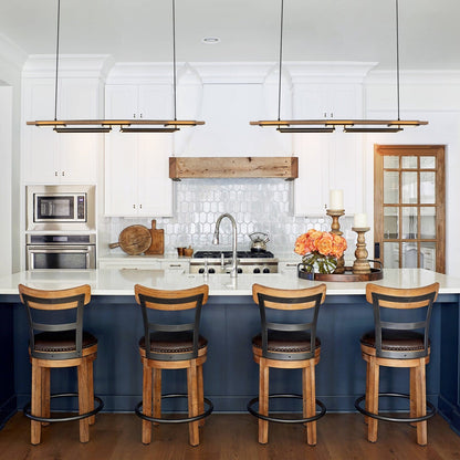 Lampadario lineare in legno a LED integrato da 3/5 luci per isola da cucina