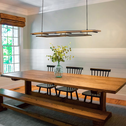 Lampadario lineare in legno a LED integrato da 3/5 luci per isola da cucina